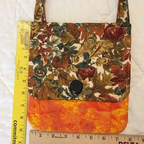 Purse-Crossbody Purse Womens Teens Handmade Orange Autumn Leaves Long St… - Picture 2 of 8